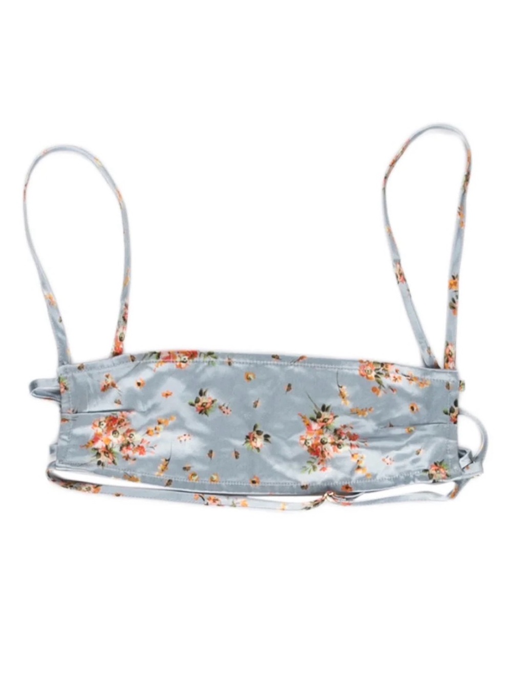 Are You Am I Light Blue Floral Satin Crop Top